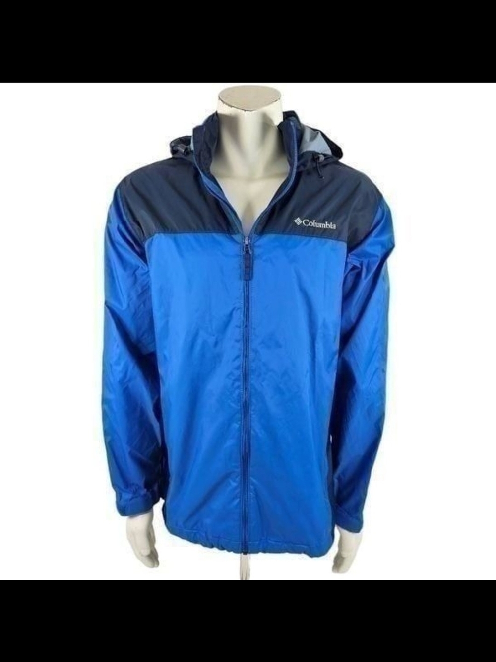 Columbia mens size large hooded windbreaker water resistant packable blue nylon